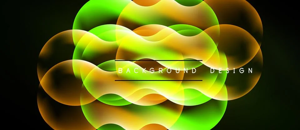 Abstract vibrant design features overlapping colorful shapes. Green, yellow, Stock Illustration