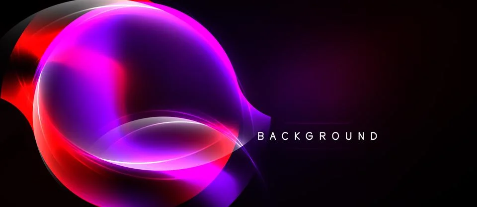 Abstract vibrant design. Glowing sphere blends red, purple, pink hues. Dark Illustrazione stock