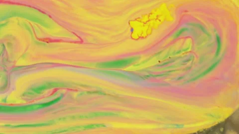 Abstract vibrant fluid motion with pink yellow and green paint swirls Stock Footage 331663545