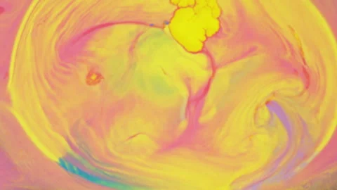 Abstract vibrant fluid motion with pink yellow and green paint swirls Stockbeeldmateriaal 331663680