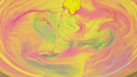 Abstract vibrant fluid motion with pink yellow and green paint swirls Stock-Footage 331663809