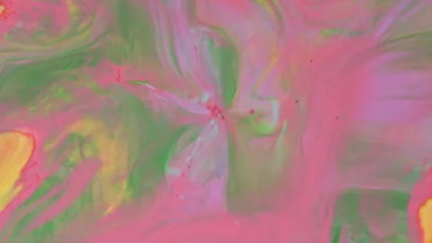 Abstract vibrant fluid motion with pink yellow and green paint swirls Stock Footage 331664620