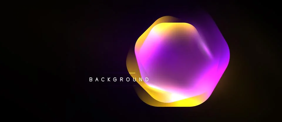Abstract vibrant hexagon shape dominates dark background. Colors blend, cre.. Stock Illustration