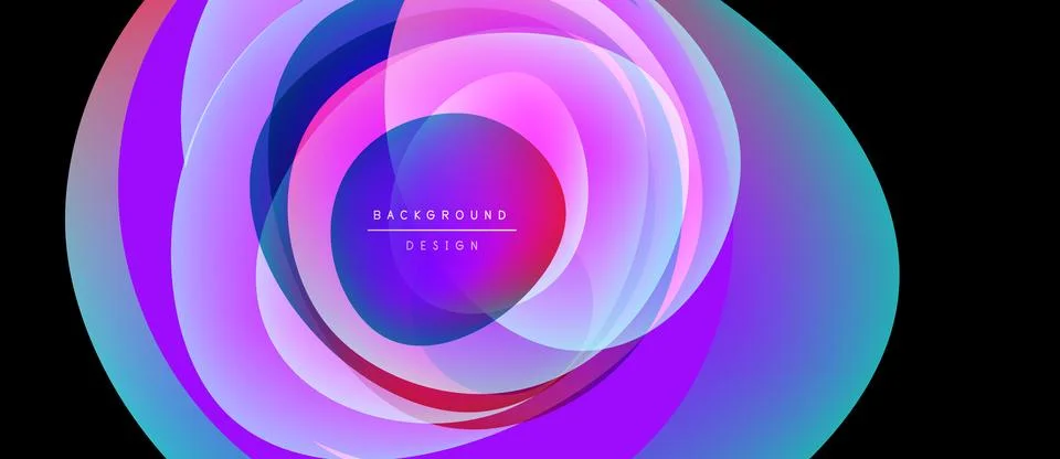 Abstract vibrant layers create circular design. Colors blend, forming dynamic Stock-Illustration