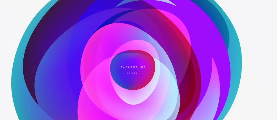 Abstract vibrant layers create circular design. Purple, pink, blue hues blend, Stock-Illustration