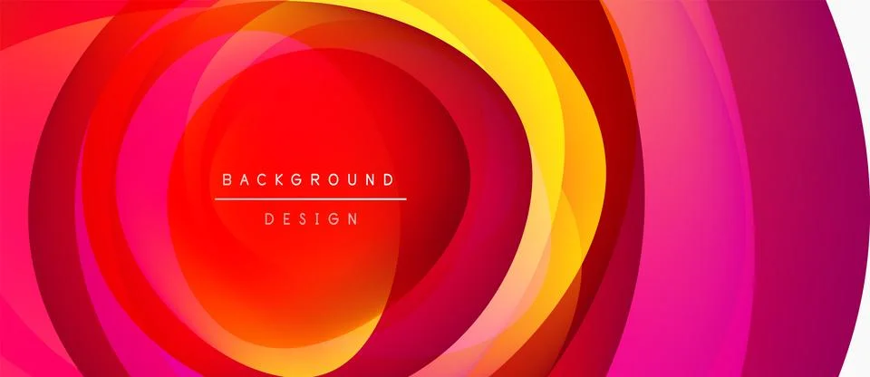 Abstract vibrant layers create circular pattern. Red, orange, yellow, pink hu Illustrazione stock