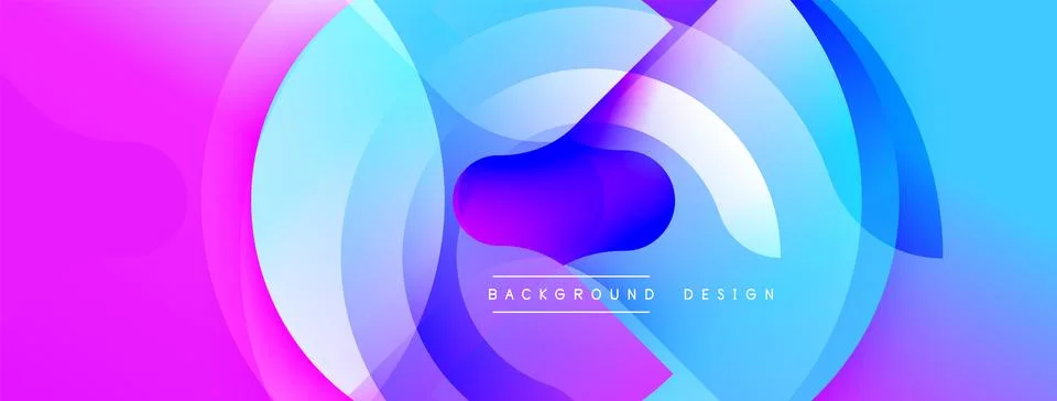 Abstract vibrant layers create dynamic composition. Gradient colors blend, Ilustración de archivo