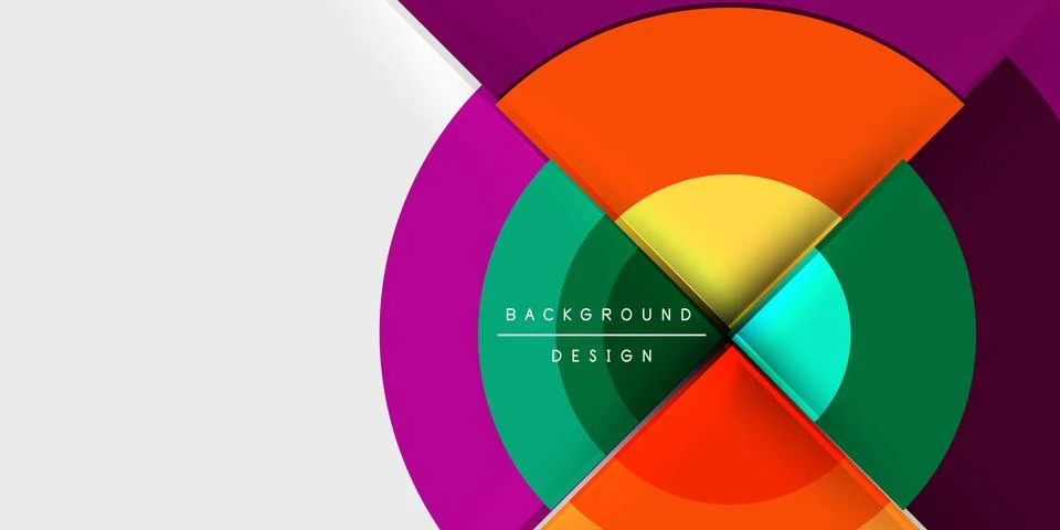 Abstract vibrant layers create dynamic composition. Circles, gradients, shapes Ilustración de archivo