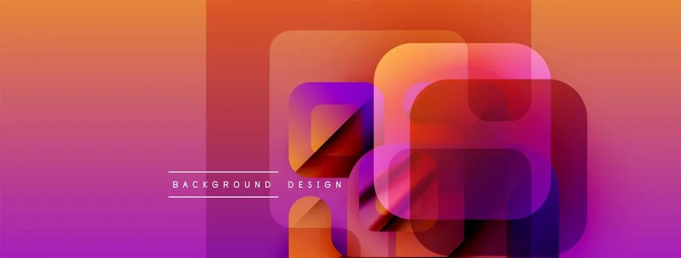 Abstract vibrant layers create dynamic gradient background. Overlapping squares, Stock Illustration