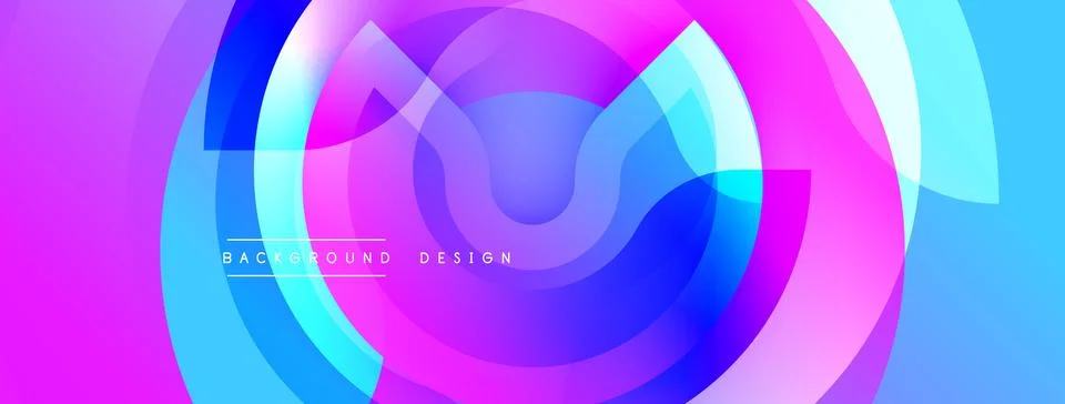 Abstract vibrant layers create dynamic circular pattern. Purple, blue, pink hues Stock Illustration
