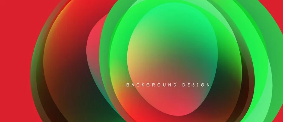 Abstract vibrant layers create dynamic circular composition. Red, green hues Illustrazione stock