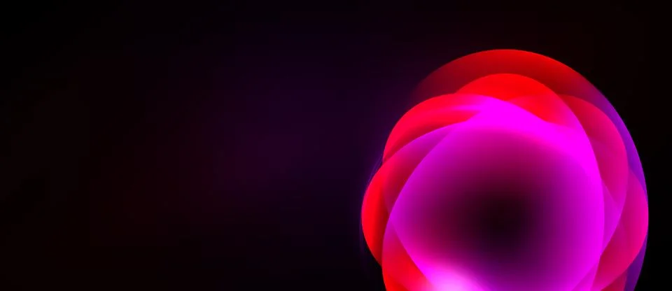 Abstract vibrant layers create glowing form. Pink, red hues dominate dark Stock Illustration