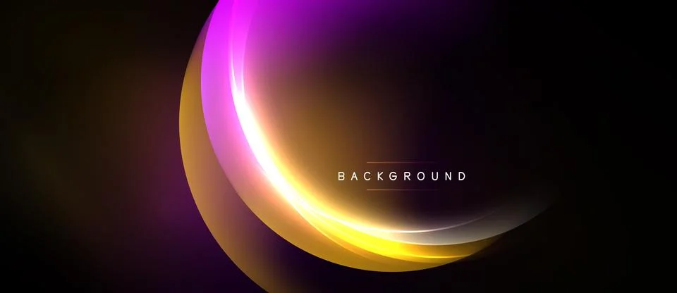Abstract vibrant layers create glowing circular design. Dark background Stockillustratie
