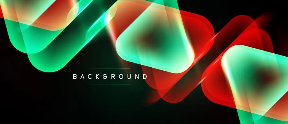 Abstract vibrant layers overlap, creating dynamic glowing effect. Dark Illustrazione stock