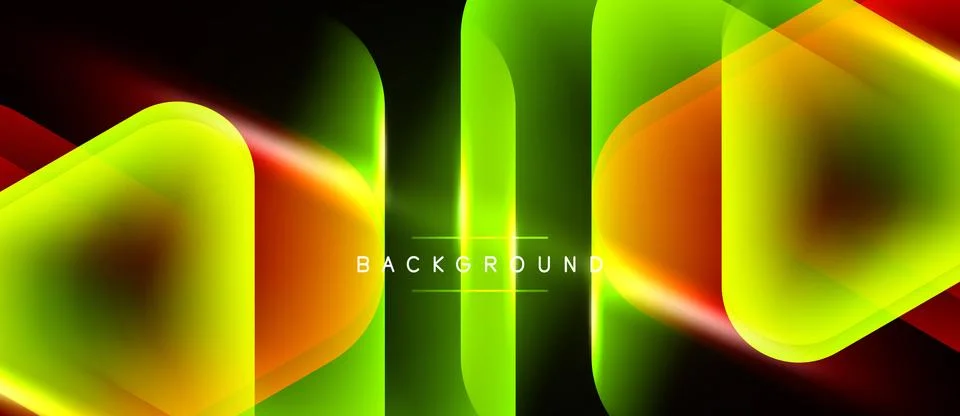 Abstract vibrant layers overlap, creating dynamic visual effect. Green, orang Illustrazione stock