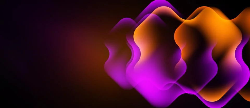 Abstract vibrant layers overlap, creating dynamic visual effect. Orange, purp Stock Illustration