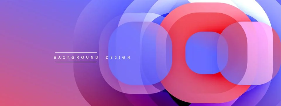 Abstract vibrant layers, overlapping circles. purple, blue, red gradients create Ilustración de archivo