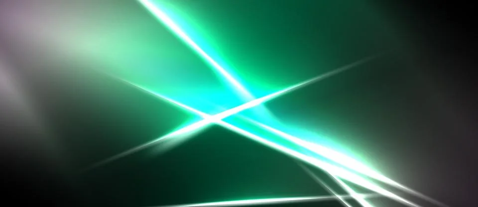 Abstract vibrant light streaks intersect. Green dominates, with hints purple, 스톡 일러스트