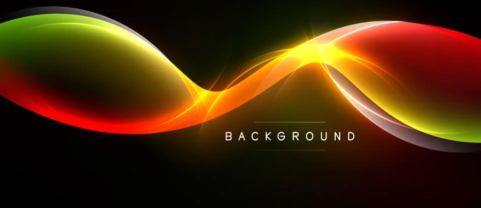 Abstract vibrant light waves form dynamic shape. Dark background emphasizes Stock Illustration