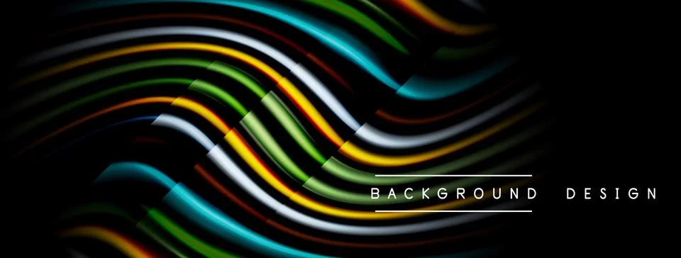 Abstract vibrant lines create dynamic wave pattern. Dark background emphasize Stock Illustration