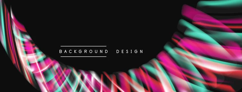 Abstract vibrant lines create dynamic wave pattern. Dark background emphasize Stock Illustration