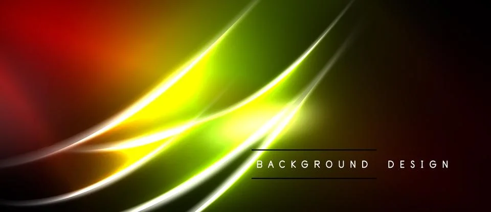 Abstract vibrant lines create dynamic flow. Colors transition from red, yello Stock Illustration
