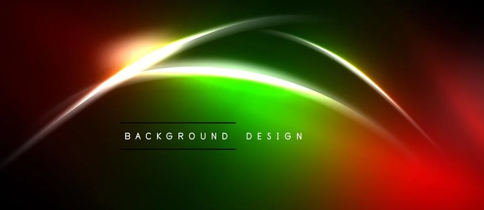 Abstract vibrant lines create flowing curves. Green dominates center, fading Stock Illustration