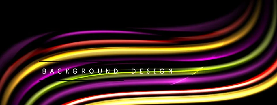 Abstract vibrant lines flow across black space. Colorful waves create dynamic Stock Illustration