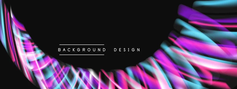 Abstract vibrant lines form dynamic wave pattern. Dark background emphasizes Stock Illustration