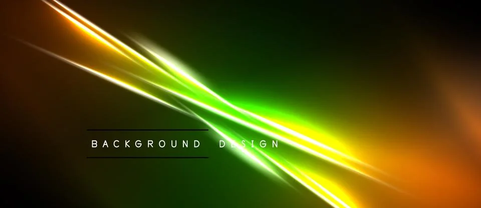 Abstract vibrant lines intersect over dark background. Orange, green hues c.. Stock Illustration