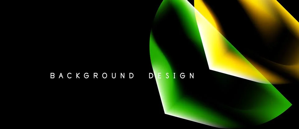 Abstract vibrant lines overlap, creating dynamic green, yellow shapes on blac Stock Illustration