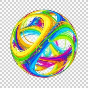 Abstract Vibrant Multi-Colored Swirl Glass Sphere on White Background Illustrazione stock