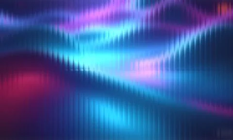 Abstract vibrant neon light waves in blue and purple, dynamic ribbed texture. Stock Illustration