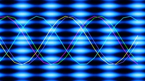 Abstract vibrant neon sine wave pattern on dark retro background Stock Footage 335466991