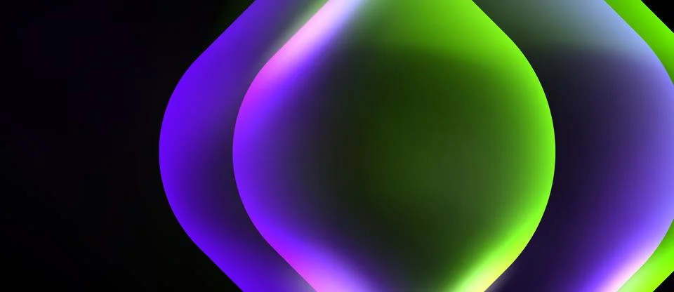 Abstract vibrant orbs overlap, creating luminous gradients. Purple, green hue Stock Illustration