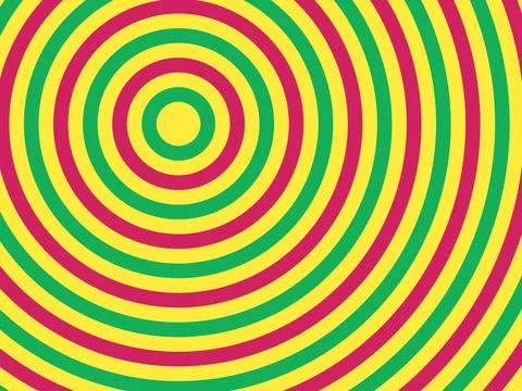 Abstract Vibrant Psychedelic Concentric Circles Pattern Background with Yel.. Illustrazione stock