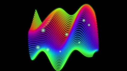 Abstract vibrant rainbow wave formation with glowing particles on a black Stock-Footage 348127927