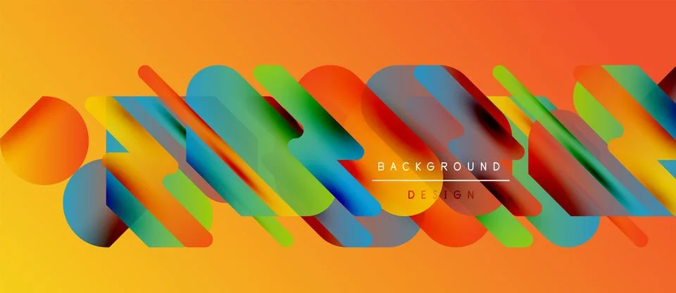 Abstract vibrant rectangles overlap, creating dynamic visual flow. Orange, blue, Illustrazione stock