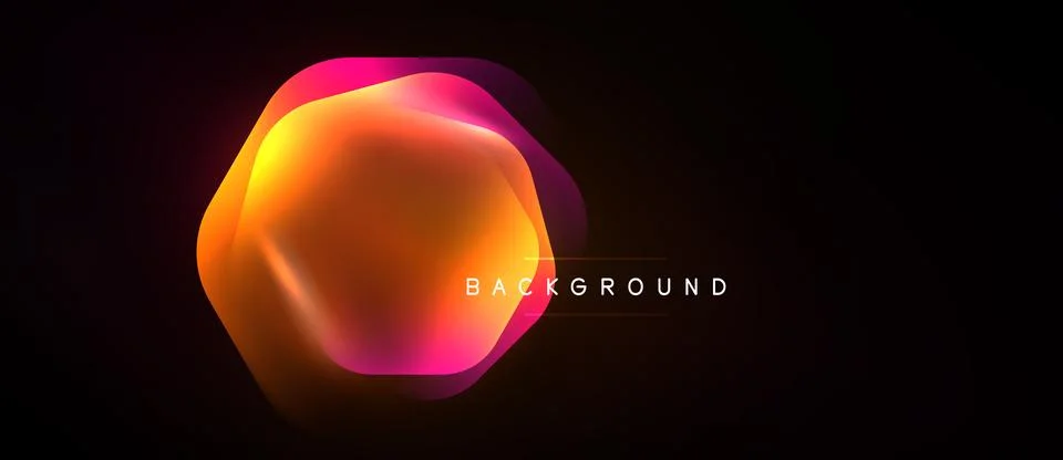 Abstract vibrant shape dominates black space. Orange, pink hues blend, creati Stock Illustration