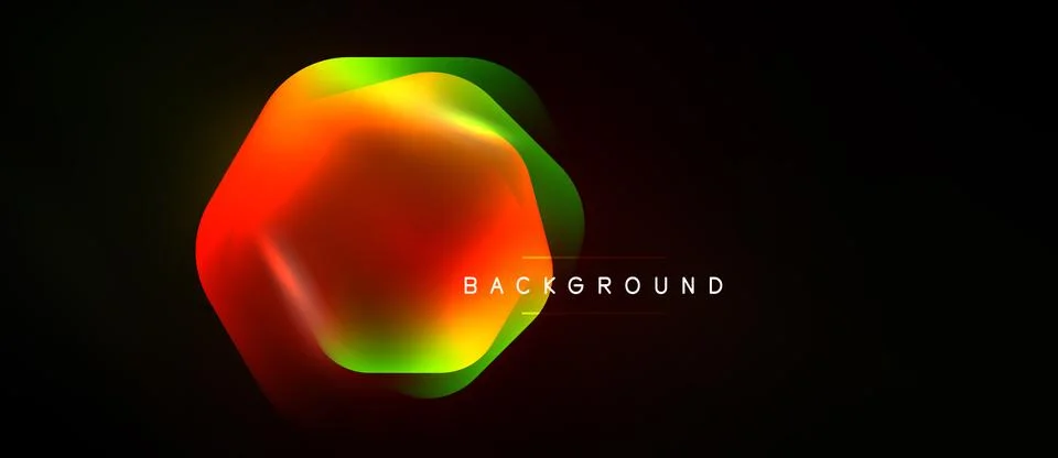 Abstract vibrant shape dominates dark background. Colors blend, creating dy.. 库存插图