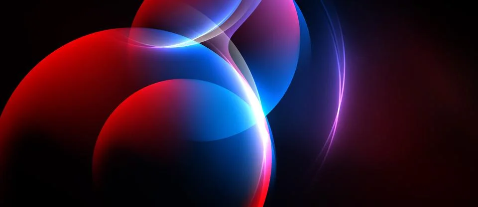 Abstract vibrant shapes blend, creating dynamic light effects. Red, blue hues Stock Illustration