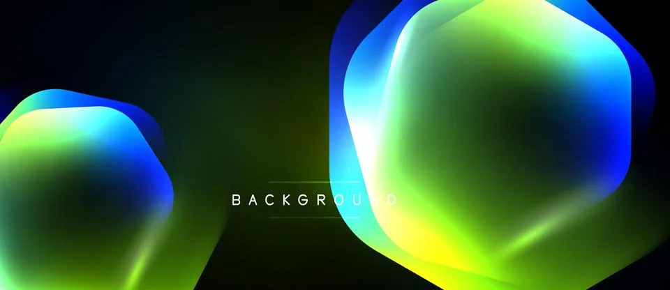 Abstract vibrant shapes blend, creating dynamic gradients. Dark background 库存插图