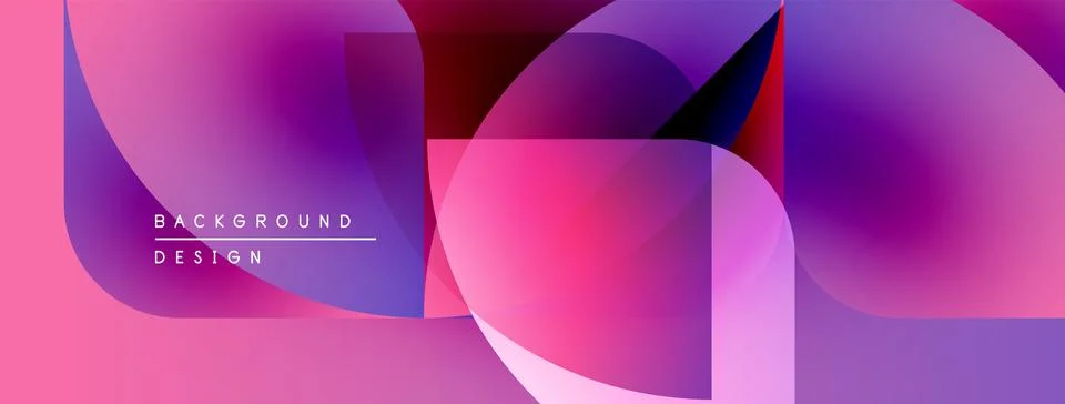Abstract vibrant shapes overlap, creating colorful gradients. Pink, purple hues Illustrazione stock