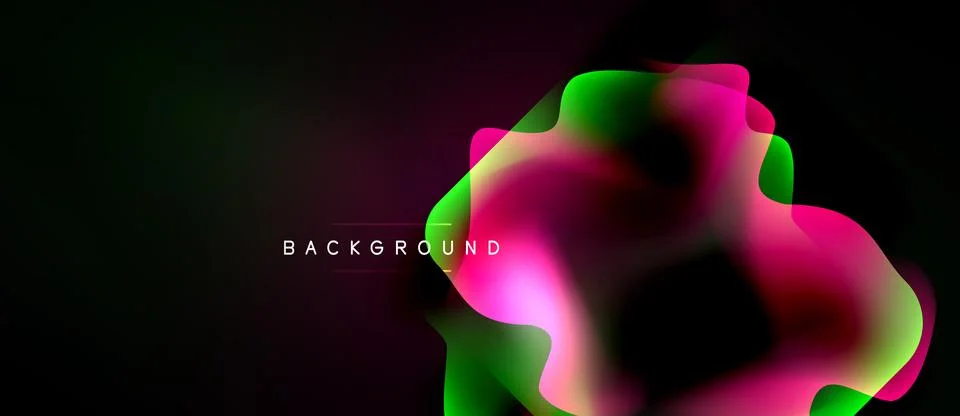 Abstract vibrant shapes overlap, creating fluid colorful background. Dark spa Illustrazione stock