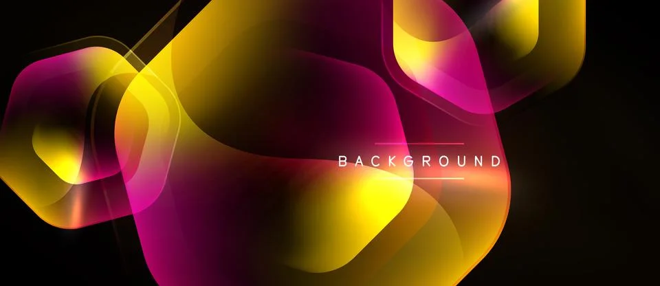 Abstract vibrant shapes overlap, creating dynamic colorful flow. Dark backg.. Stock Illustration