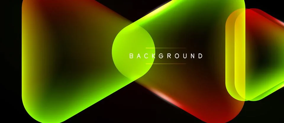 Abstract vibrant shapes overlap, creating dynamic colorful flow. Dark backg.. Stock Illustration