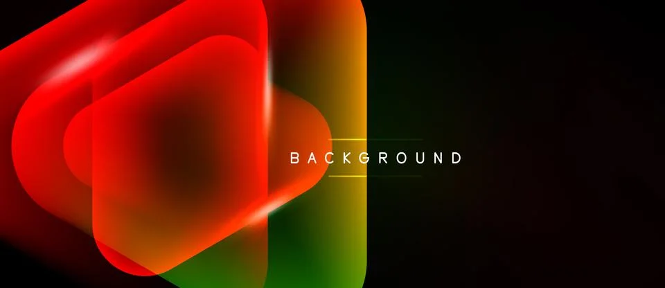 Abstract vibrant shapes overlap, creating gradient effect. Dark background Illustrazione stock
