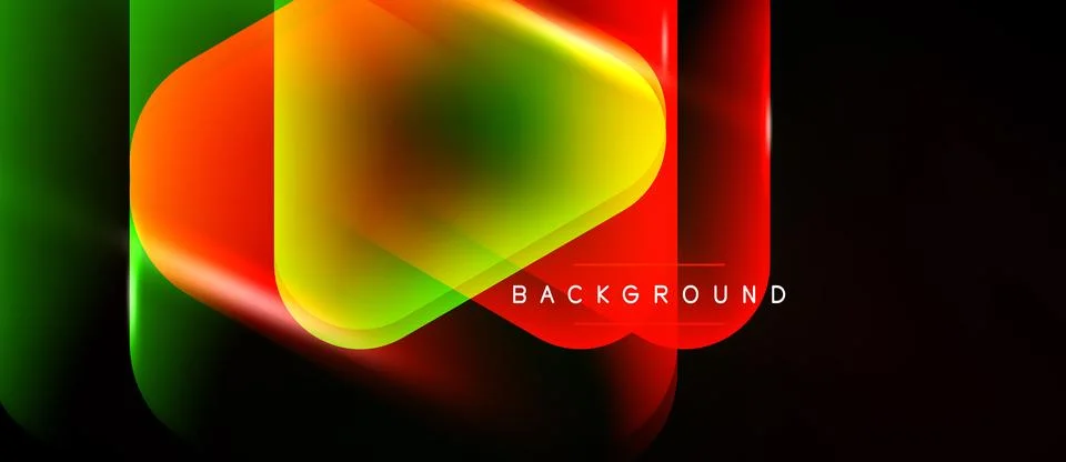 Abstract vibrant shapes overlap, creating dynamic colorful flow. Dark backg.. Stock Illustration