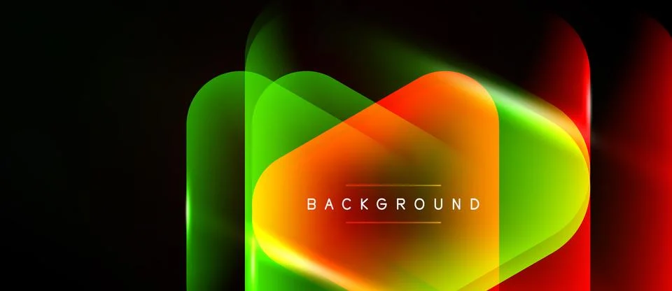 Abstract vibrant shapes overlap, creating dynamic colorful background. Text Stock Illustration