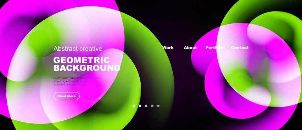 Abstract vibrant shapes overlap, creating dynamic background. Text elements Illustrazione stock